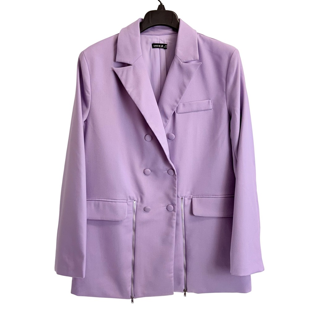 SHEIN X Womens L Lilac Purple Double Breasted Zipper Accent Blazer Suit Jacket